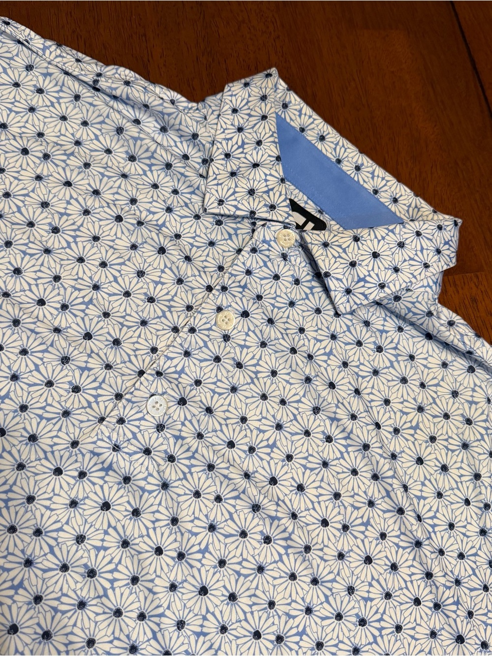 Footjoy Shirt Golf Polo Men’s Large Lisle Daisy All Over Print BLue White AOP